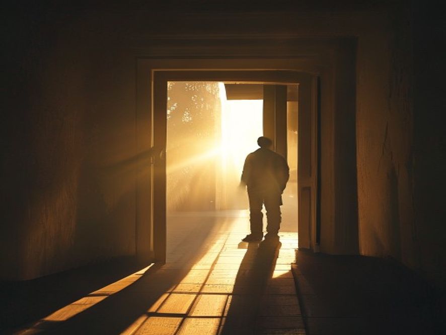 A silhouette of a person standing in a quiet, sunlit doorway, representing the bridge between different perspectives.