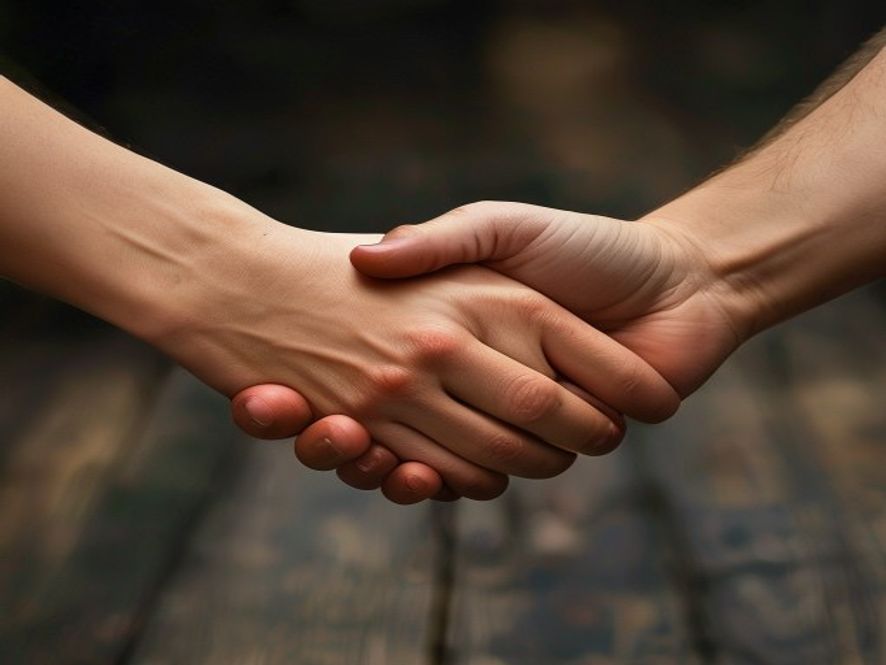 Two hands reaching out to shake, showing the importance of connection and human relationship in ministry.