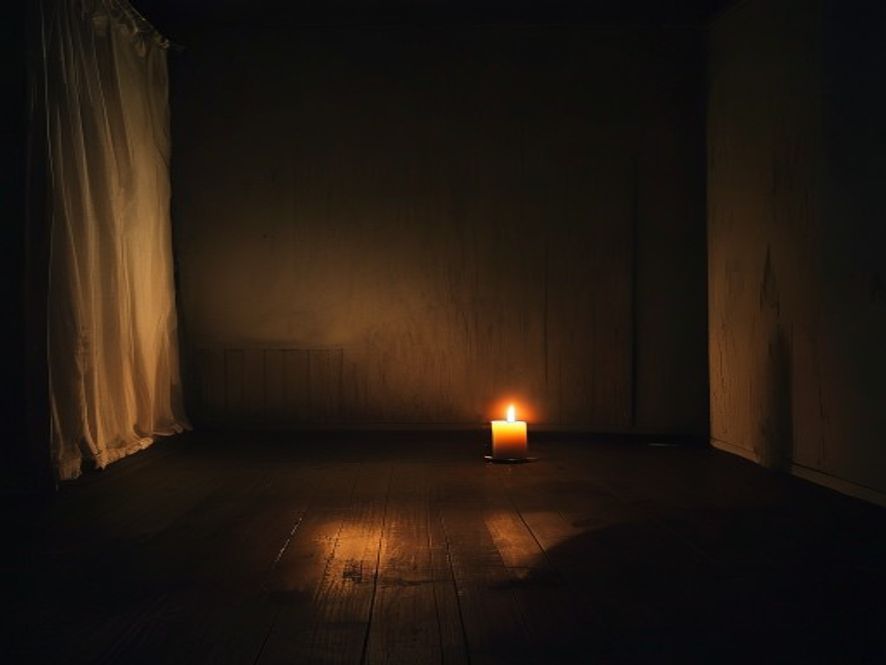 A dimly lit room with a single candle, symbolizing a moment of honest, lonely prayer during a period of silence.