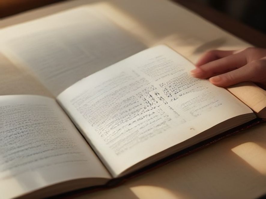 A close-up of an open, well-worn Bible with a hand resting on the pages, soft morning light hitting the paper.